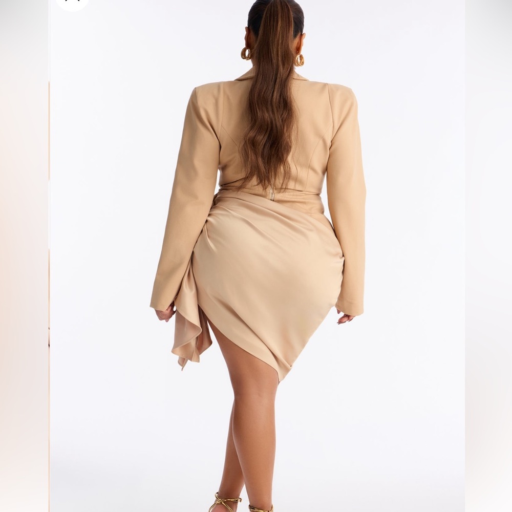 Elegant Tan Wrap Dress - Picture 4 of 6